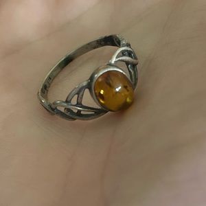 925 sterling silver size 7 amber ring.